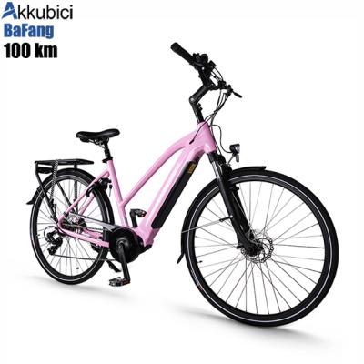 China Aluminum alloy Akkubici bafang 250w torque ebike 700c 28inch city warehouse Eu motor mid cycle suspension urban fork bike for sale