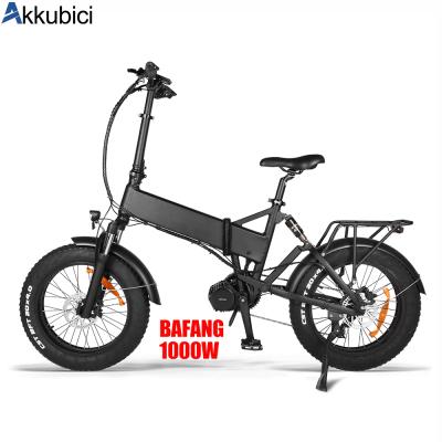 China Aluminum alloy bafang motor Akkubici mid drive ebike 1000w fast folding 20 inch fat tire china electric adult full snow bike 48v for sale