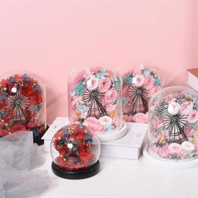 China Touch Real Nature Hot Selling Preserved Rose Ferris Wheel In Glass Dome Eternal Valentine Gift Decoration for sale