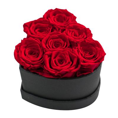 China Wholesale Luxury Durable Round Velvet Rose Artificial Valentines Eternal Rose Heart Flower Box for sale