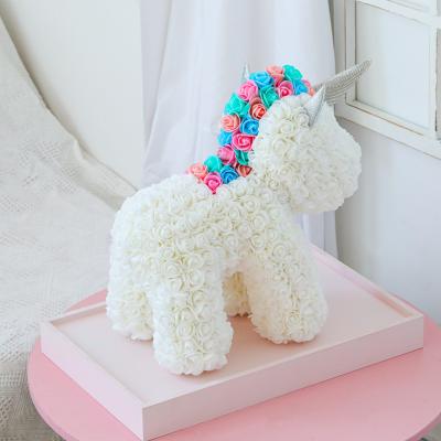 China Fashionable Fast Shipping Artificial Acrylic Box PU Flowers Decorative Flowers Unicorn For Wedding Valentines Day for sale