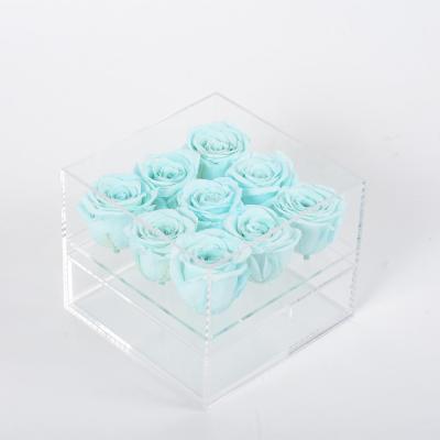 China Real Natural Rose 2021 Hot Sale Romantic Preserved Acrylic Box Preserved Roses Head For Gift Decoration Valentine Wedding for sale