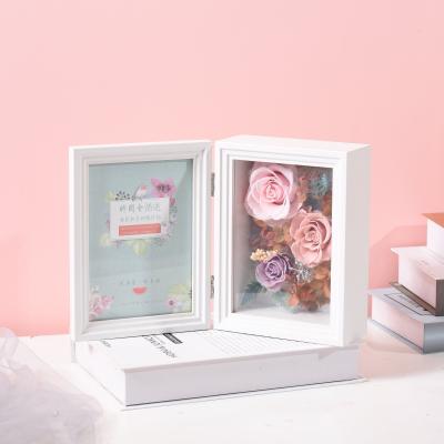 China Wholesale High Quality Custom Made Valentine Gift Flower Preserved Fresh Rose Photo Shadow Box Decoration Frame for sale