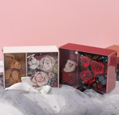 China Fashional Wholesale Christmas Gift Fancy Bear Decoration Preserved Rose Flower Gift Box for sale