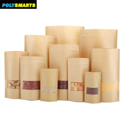 China POLYSMARTS Moisture Proof Hot Sale Kraft Paper Bag With Window And Zipper,Wholesale Various Cheap Stand Up Kraft Paper Bag for sale