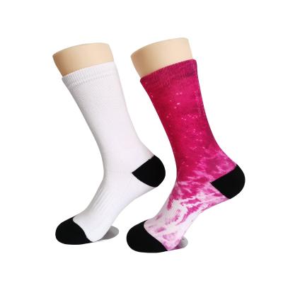 China Breathable Polyester White Blank Printed Sublimation Socks for sale