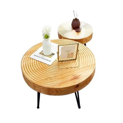 China Nordic creative modern wood side table furniture retro log living room modern hotel circular coffee table for sale