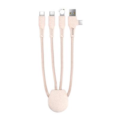 China Mobile Phone 4 In 1 Wheat Straw Usb Product Cable Fast Charging Micro C Mobile Type Straw Data Cables Eco-Friendly Transfer Degradable for sale