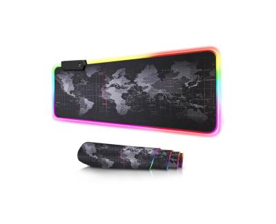 China New Design Polyester+Rubber Black World Map RGB Original Game Multifunctional High Quality Bestselling Light Anti-Skid Mouse Pad for sale