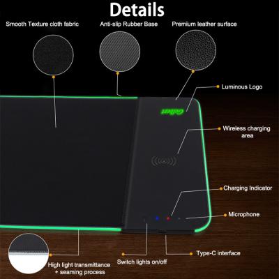 China Custom Customized Glorious Luminous Logo Wireless Charging Mouse Pad Led Large Desktop RGB Light Gaming Wireless Charger Mouse Pad for sale