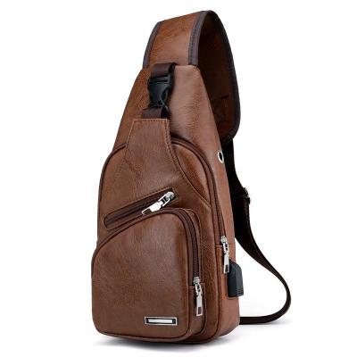 China PU PU leather chest bags with USB charging port fashion messenger Sling bag for mens bags chest shoulder crossbody for sale