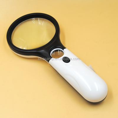 China Double LED Light Hand Grip Glass Plastic Magnifying Glass with 3pcs LED Lights for sale