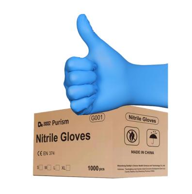 China Disposable Hand Protection Glove Purism EN374 CE Certification Powder Free Blue Color Pure Nitrile Work Gloves for sale