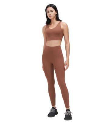 China Breathable Women Gym Set One Color Clothing Sports Upper And High Waisted Workout Leggings Yoga Set for sale