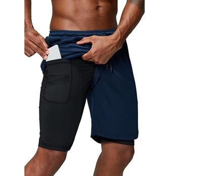 China Breathable 2 In 1 Running Quick Dry Mens Gym Shorts Workout Shorts With Phone Pocket for sale