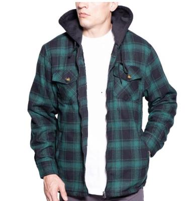 China Breathable Men's Flannel Jacket With Sherpa Fleece Striping Winter Men Plaid Work Flannel Sherpa Hoodie Thermal High Quality Jacket for sale