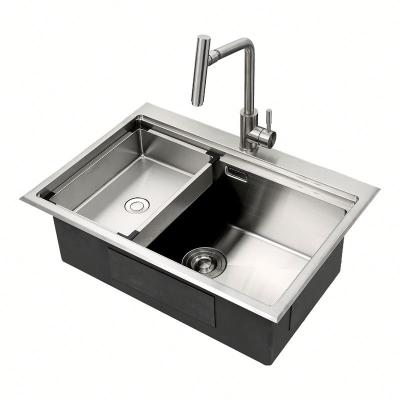 China Without Faucet Aifia Single Bowl Stainless Steel Premium Handmade Kitchen Sink With Step Without Faucet Factory Price JDBSG-7049-A for sale