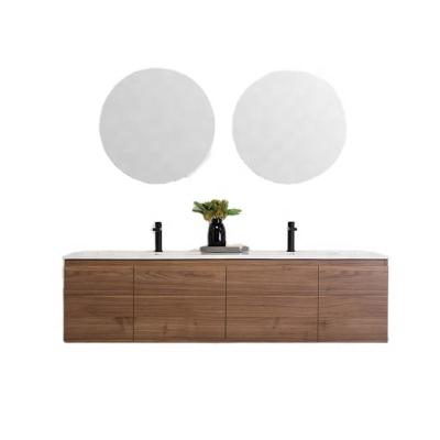 China New Environmental Friendly PVC Arrived Modern Wall Mounted Hotel Double Sinks Bathroom Cabinet Vanity for sale