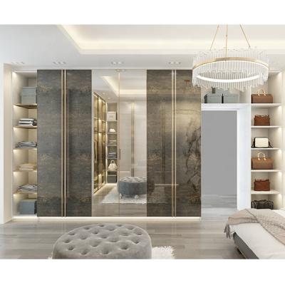 China European style adjustable luxury glass door wardrobe bedroom furniture set (height) for sale