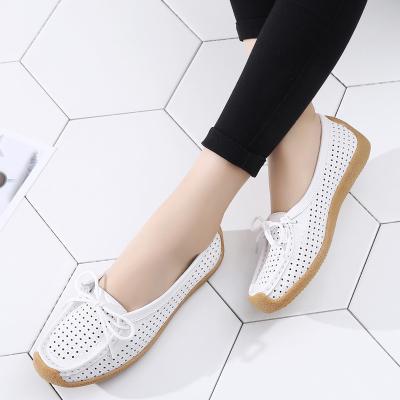 중국 2021 Anti-slippery Comfortable Soft Bottom Women's Flat Shoes Wholesale Ladies Girls Women's Nurse Shoes Females White GENUINE Leather 016 판매용