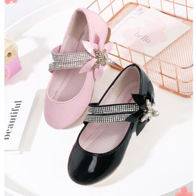 China Fashion Trend Kids Black Casual Shoes Crystal Princess Single Shoes Plastic Shoes Small MOQ 1 Pair Sandals Girls PU Outdoor and Heeled Back Strap for sale