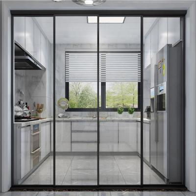 China Magnetic Internal Glass Slim Frame Kitchen Sliding Aluminum Screen Doors Entry Internal Sliding Screen Door for sale