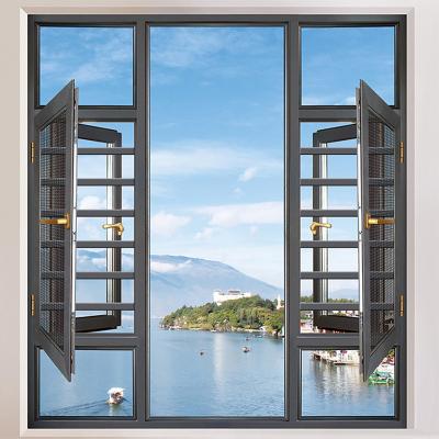 China Magnetic Triple Aluminum French Indoor Casement Screen Opening Casement Window for sale