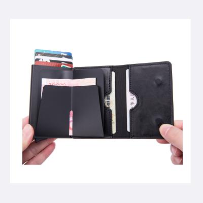 China Vintage Credit Card Holder RFID Blocking Vintage Thick Leather Twin Case PU Wallet Aluminum ID Card Holder for sale