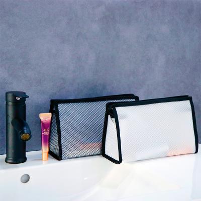 China 2021 Hot Sale Normcore / Minimalist Summer Colored Transparent MESH PVC Cosmetic Bags With Zipper for sale