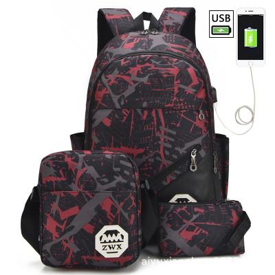 China Newest Fashinable USB Boy Backpack School Bag Sets Polyester Waterproof School Laptop Teenager Backpack Travel Bag for sale