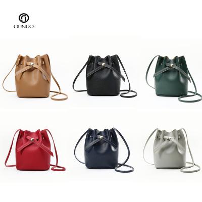 China Fashoion Wholesale PU Leather 6 COLORS Shoulder Bags Designer Bucket Crossbody Bags Mini Basket Shape With Long Shoulder Strap Bucket Bag for sale