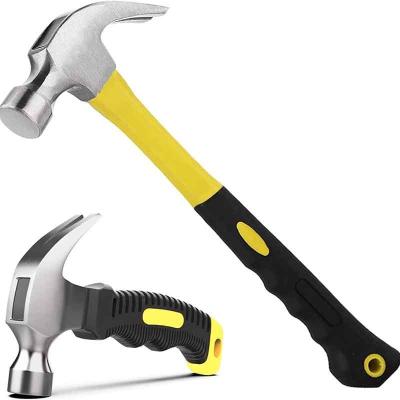 China Nail Hammer Hand Tools Carbon Steel Yellow Fiberglass Handle Mini 8oz 16oz Nail Claw Hammer for sale