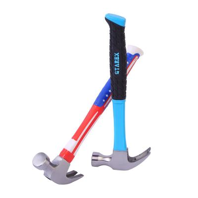 China Nail Hammer Custom Portable Claw Hammers  Carbon Steel   Fiberglass Handle forged steel material claw hammer with USA flag TPR handle for sale