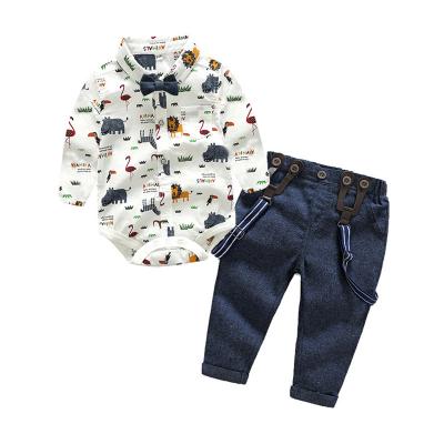 China 2022 Anti-Shrink New Long Sleeve Spring Fashion And Summer Cartoon Shirt Suspenders 2 Pcs Animal Jogger Sets Baby Boy Infant Clothing for sale