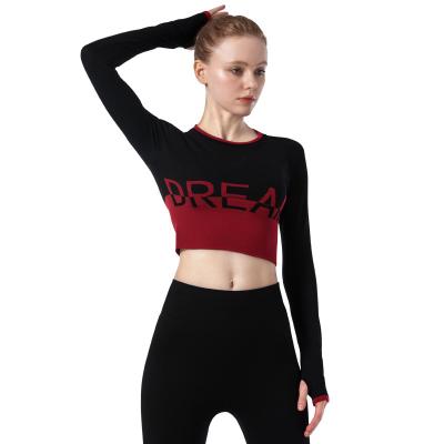 China High Quality Fashionable High Elasticity Breathable Long Sleeve Yoga Seamless T-shirt Fitness Ladies Top Women for sale