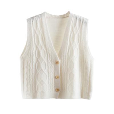 China Custom V-Neck Knitted Sweater V-Neckline Loose Sleeveless Pullover Sweater Vest Women Anti-Wrinkle Loose Sweater Vest Women for sale