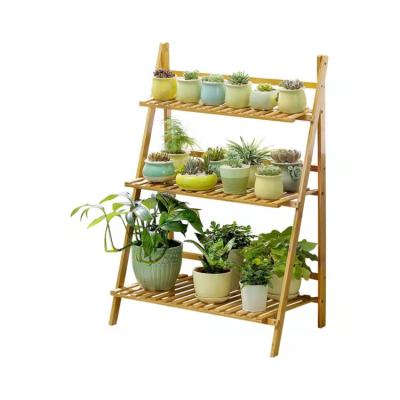 China Modern Wholesale Cheap Solid Wood Flower Plants Pot Rack Planting Shelves For Garden for sale