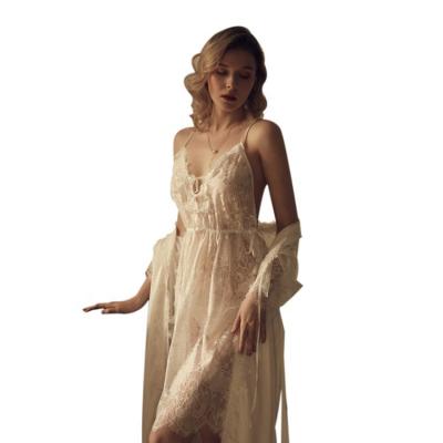 China Eco-friendly and high quality material; Stock PoeticExist Sexy V-neck Lace Perspective Temptation Suspender Nightgown for sale