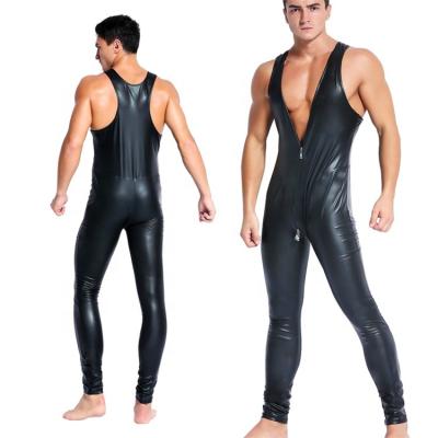 China Material that respects the environment and quality. PoeticExist Running Men's Nightclub One Piece Sexy Underwear Gay Black Leather Overalls for sale