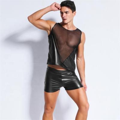 China Material that respects the environment and quality. PoeticExist's Common Sexy Gay Tops Mesh Transparent Black Leather Underwear for sale