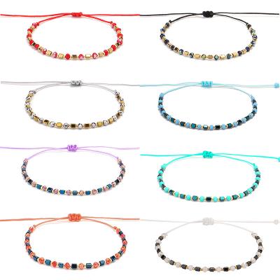 China Romantic Thanks Lucky Stone Simple African Turquoise Daily Bracelet Faced Beads Bohemia Yoga Adjustable Beaded Bracelets for sale