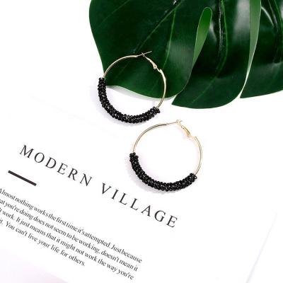 China BOHEMIA thanks expo daily wholesale jewelry handmade charm earrings women seed pearl big circle earrings for sale