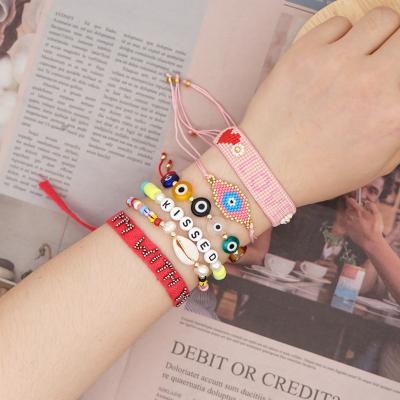 China CLASSIC Daily Lucky Evil Bracelets Cute Eye Women Women Bead Jewelry Colorful Bohemian Stretch Beaded Bracelet for sale