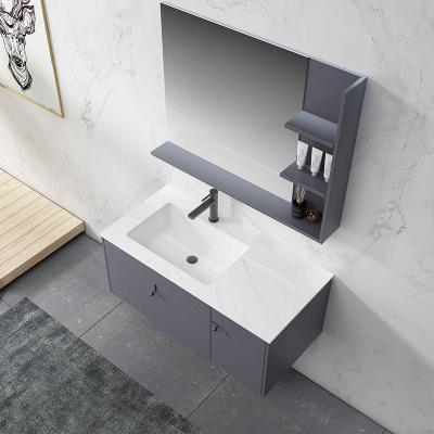 China 40 Inch Modern Plywood Gray Bathroom Mirror Vanity With Mirrored Cabinet for sale