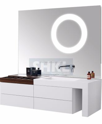 China Sleek In New Design Modern Wood Wall Hung Bathroom Vanity With LED Mirror Combo for sale