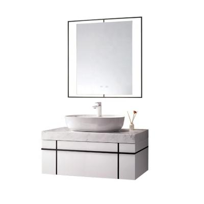 China 37 Inch Modern Bathroom Vanity With Sink White Modern Wall Mounted Basin Solid Wood Bathroom Cabinet for sale