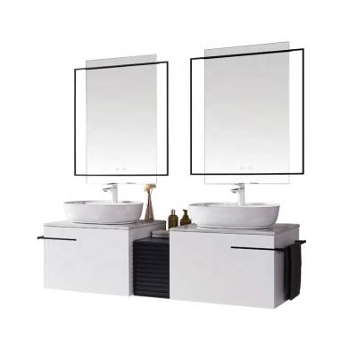 China Modern White Solid Wood Wall Mount Double Basin Bathroom Vanity Wholesale for sale