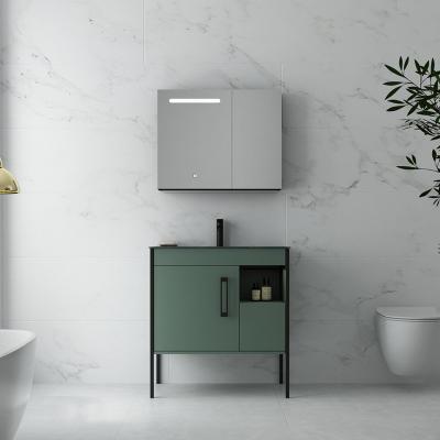 China Mirrored Cabinet With LED Light Green Bathroom Sink Cabinet Free Standing Vanity With Led Mirror Cabinet for sale