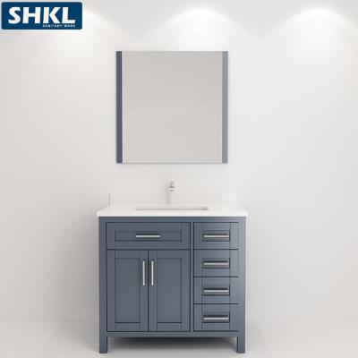 China Mirror with Stainless Steel Frame and 36 LED Light in Popular High Quality Modern Solid Wood Bathroom Vanity Cabinet Freestanding Navy Blue for sale