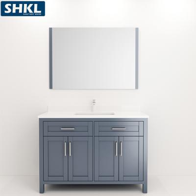 China Mirror with Stainless Steel Frame and LED Light 46 Inch Freestanding Bathroom Vanity Cabinet with Stainless Steel Top Floor Standing Vanity Units with Basin for sale